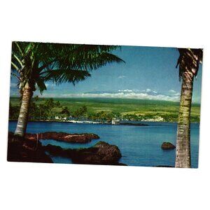 Vintage 1950 Hawaii Postcard Snow Capped Mauna Kea Volcano Hilo Bay Mike Roberts